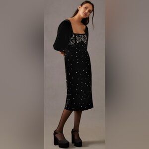 Anthropologie Maeve velvet pearl midi dress
